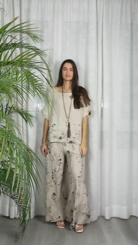 Wide Leg Printed Linen Pants