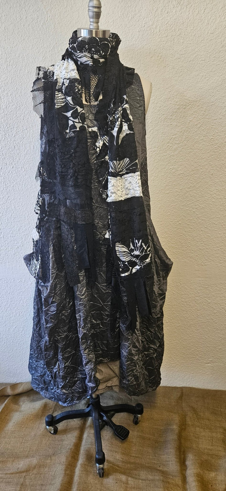 Handmade Black Lace Long Scarf - Katze Boutique