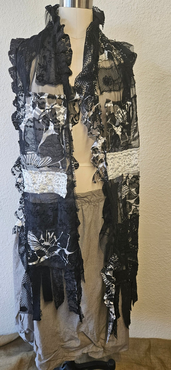 Handmade Black Lace Long Scarf - Katze Boutique