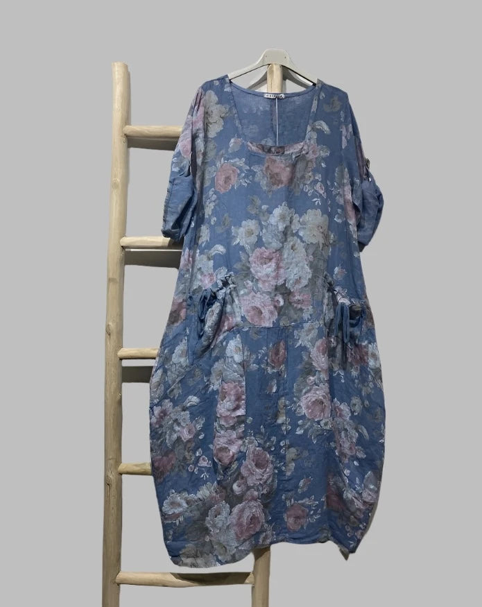 Made In Italy Linen Floral Dress - Katze Boutique