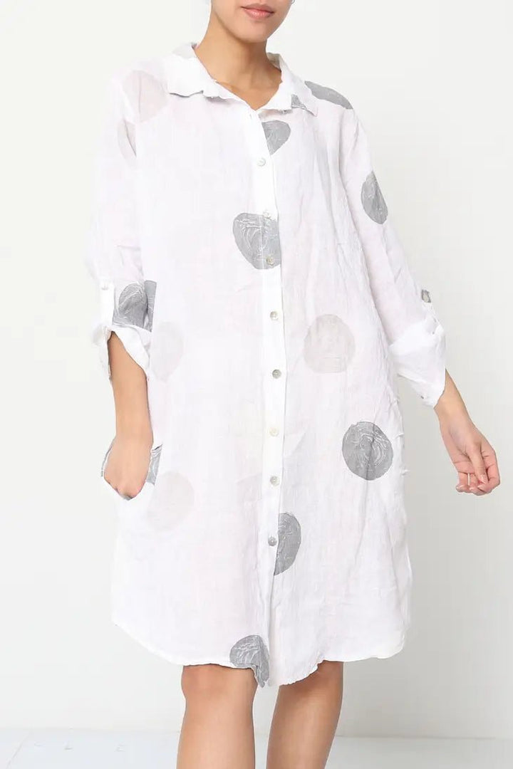 Made In Italy Linen Polka Dot Dress - Katze Boutique