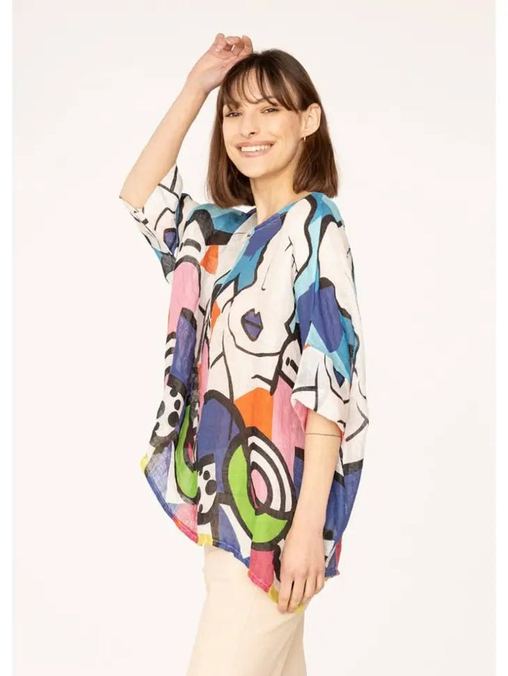 Made In Italy Digital Printing Linen Tunic - Katze Boutique